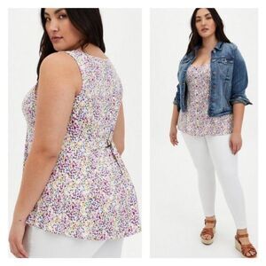 Torrid Fit And‎ Flare Floral Tie Back Stretch Challis Button-Front Tank Size 4X
